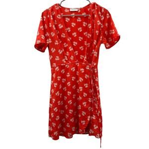 Dress Forum Pink & White‎ Floral Print Short Sleeve Mini Wrap Dress Size M